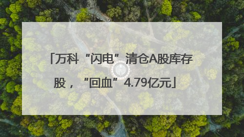万科“闪电”清仓A股库存股，“回血”4.79亿元
