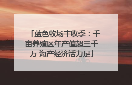 蓝色牧场丰收季：千亩养殖区年产值超三千万 海产经济活力足